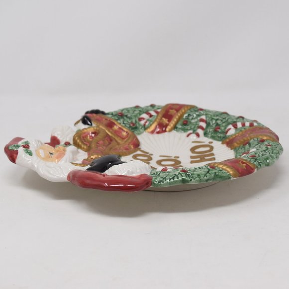2002 Fitz and Floyd Essentials Santa Wreath Canape Plate IOB Christmas 3D - Picture 9 of 14